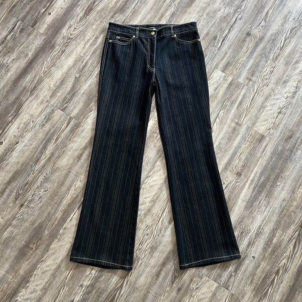 Luxury Escada Designer Denim Gold Striped Bootcut Jeans 40 Euro